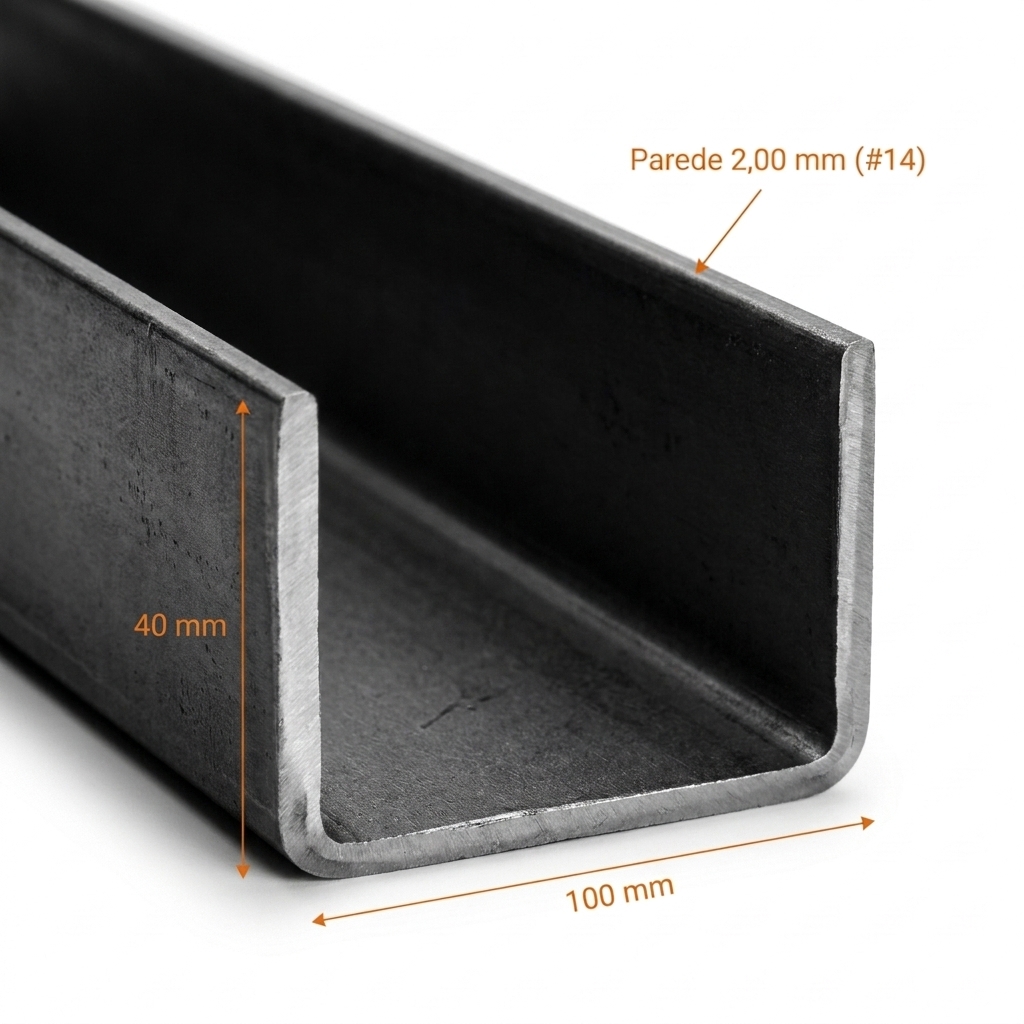 Viga U 100x40mm Simples Chapa 14(2mm)