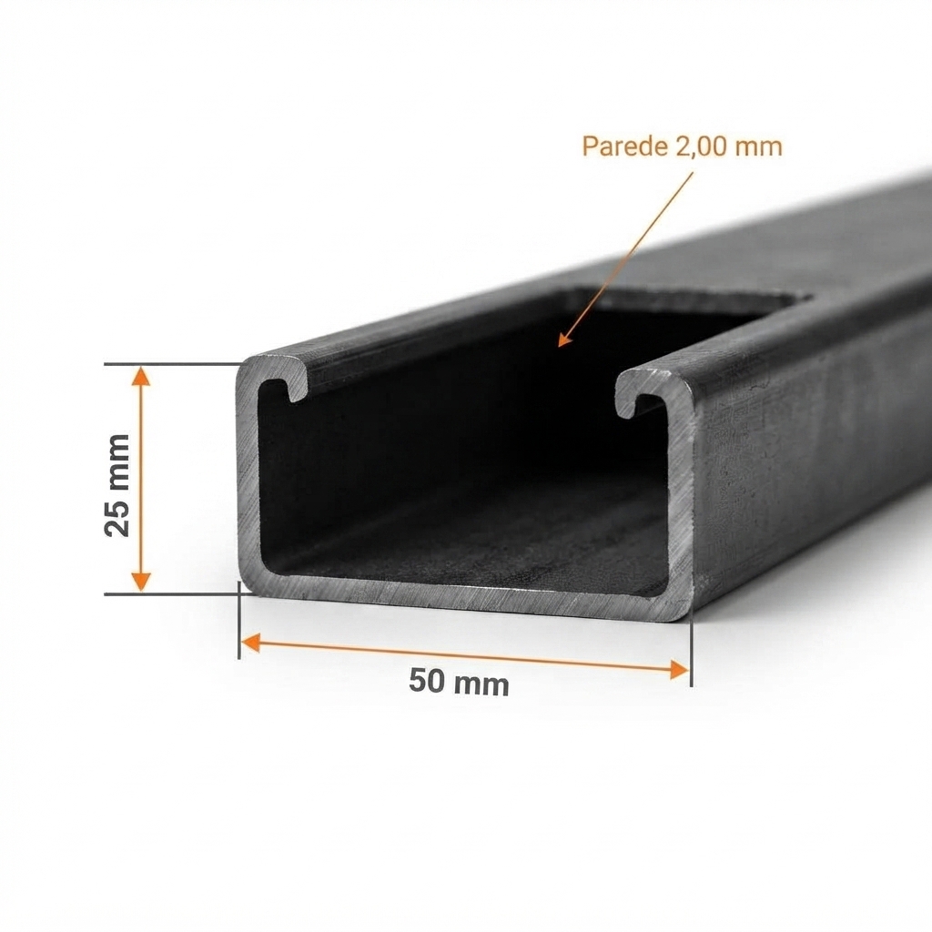 Viga U 50x25mm Enrijecida Chapa 14(2mm)